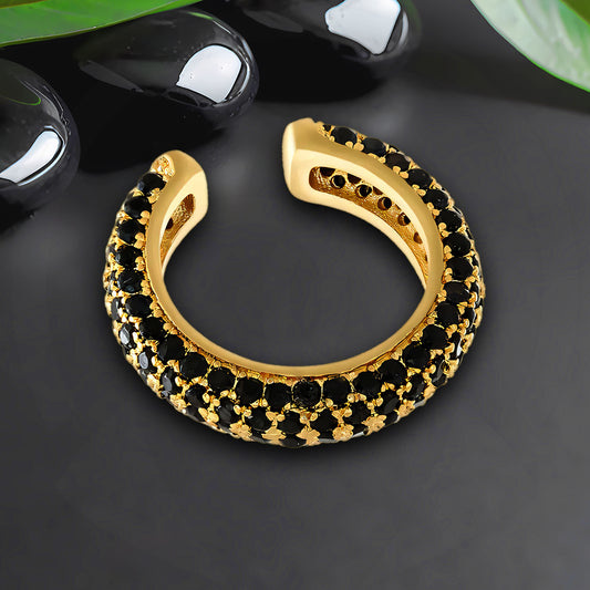 Gold Plated Ear Cuff in Thick Style with Black CZ