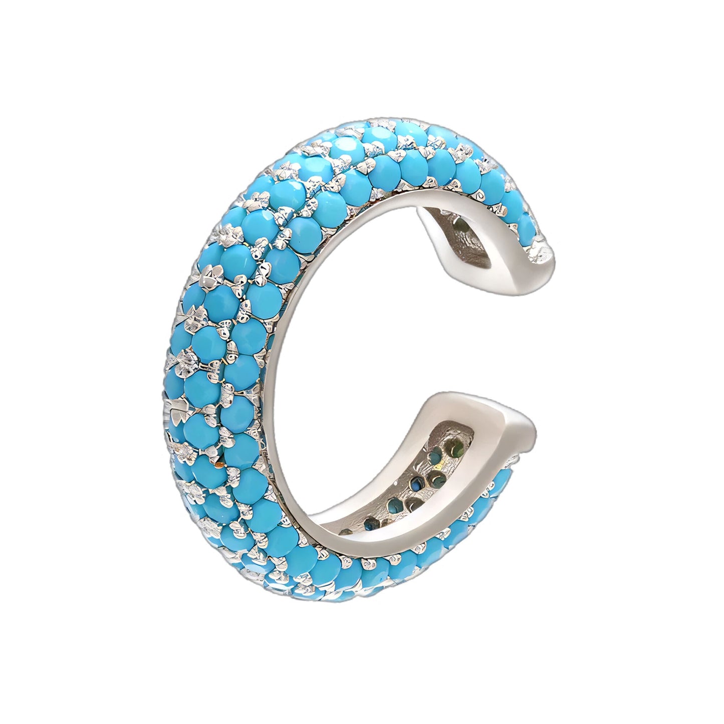 Platinum Plated Ear Cuff in Thick Style with Turquoise