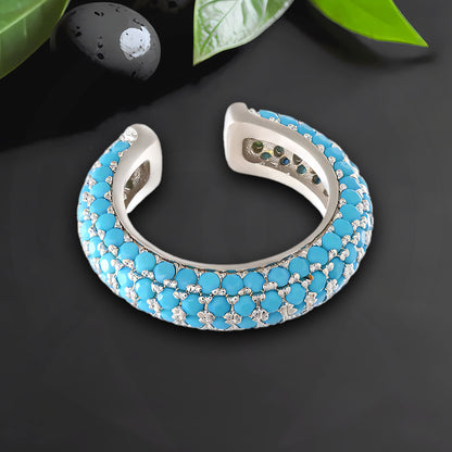 Platinum Plated Ear Cuff in Thick Style with Turquoise