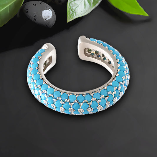 Platinum Plated Ear Cuff in Thick Style with Turquoise