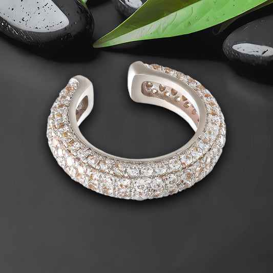 Platinum Plated Ear Cuff in Thick Style with Clear CZ
