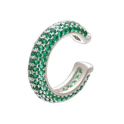 Platinum Plated Ear Cuff in Thick Style with Green CZ