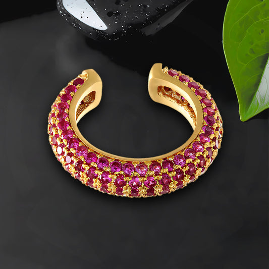 Gold Plated Ear Cuff in Thick Style with Purple CZ