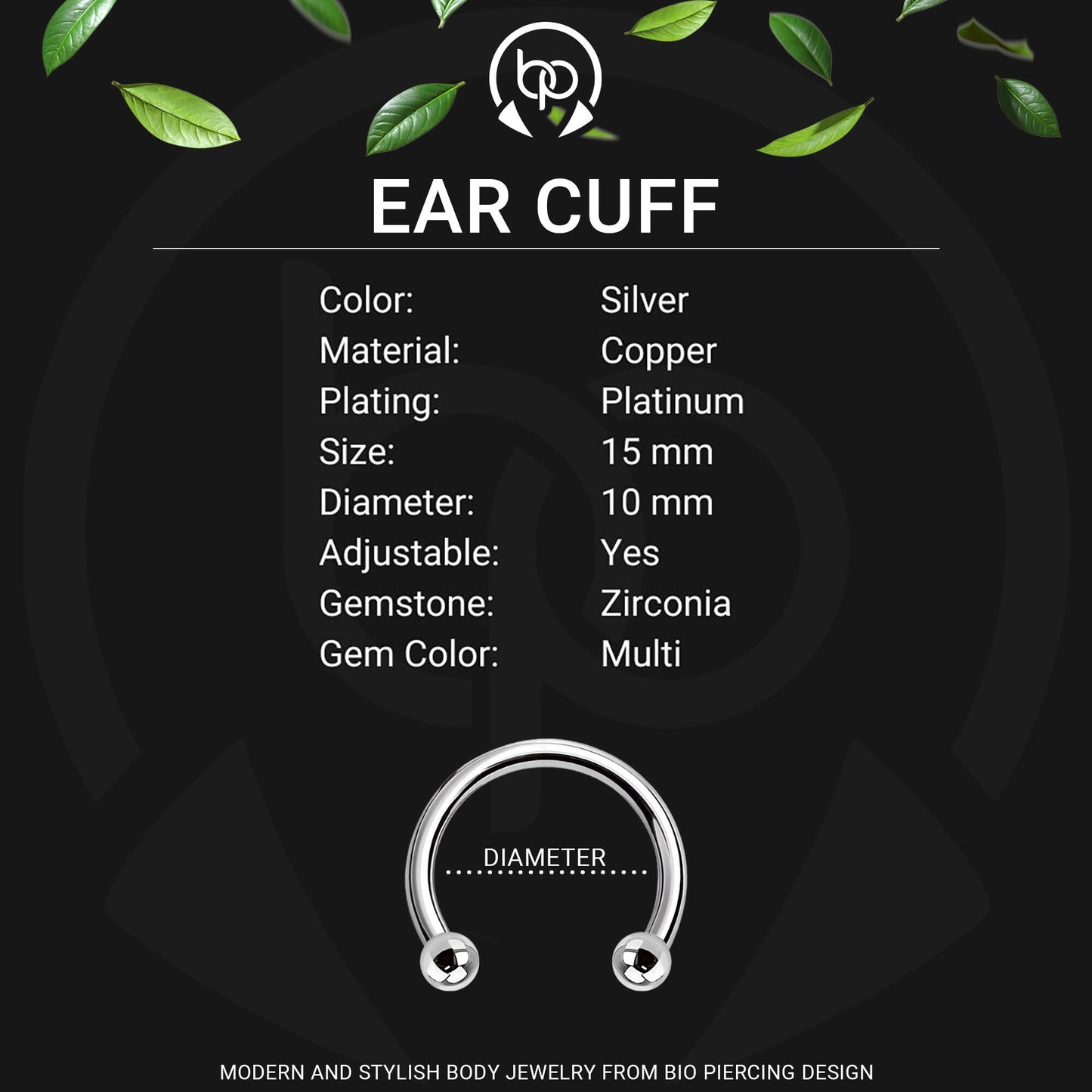 Platinum Plated Ear Cuff in Thick Style with Various CZ