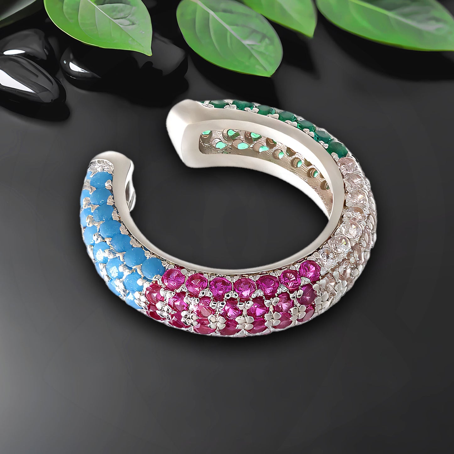 Platinum Plated Ear Cuff in Thick Style with Various CZ