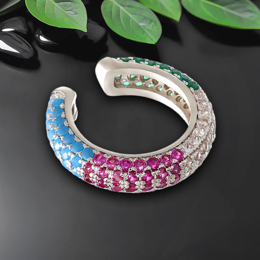 Platinum Plated Ear Cuff in Thick Style with Various CZ