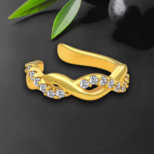 Gold Plated Ear Cuff in Modern Style with Zirconia