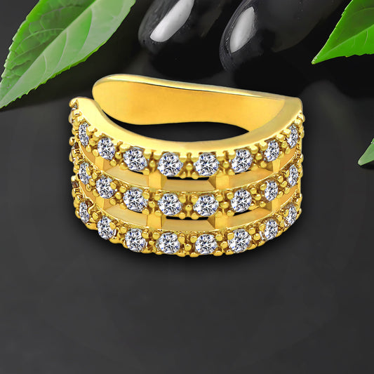Gold Plated Ear Cuff in Modern Style with Zirconia