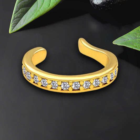 Gold Plated Ear Cuff in Modern Style with Zirconia