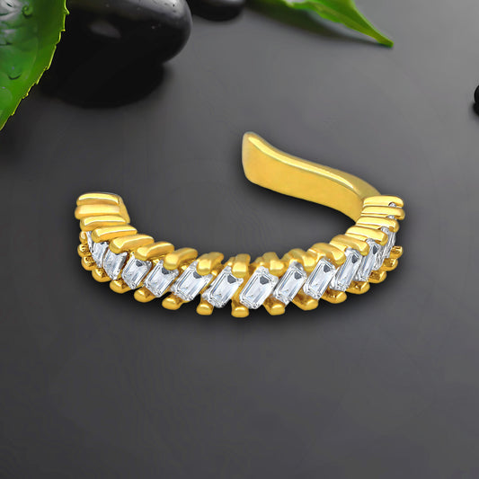 Gold Plated Ear Cuff in Modern Style with Zirconia