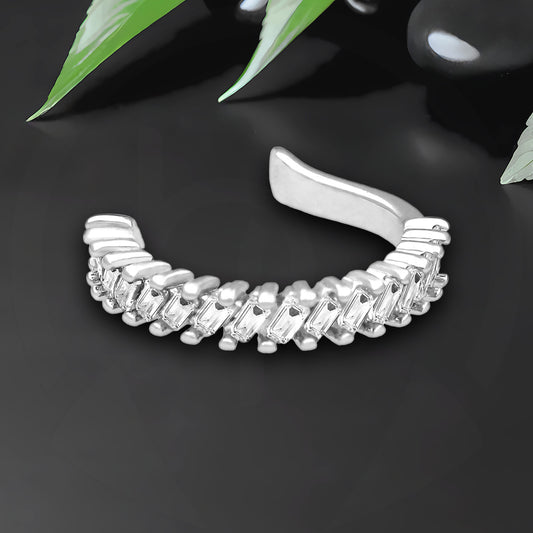 Platinum Plated Ear Cuff in Modern Style with Zirconia