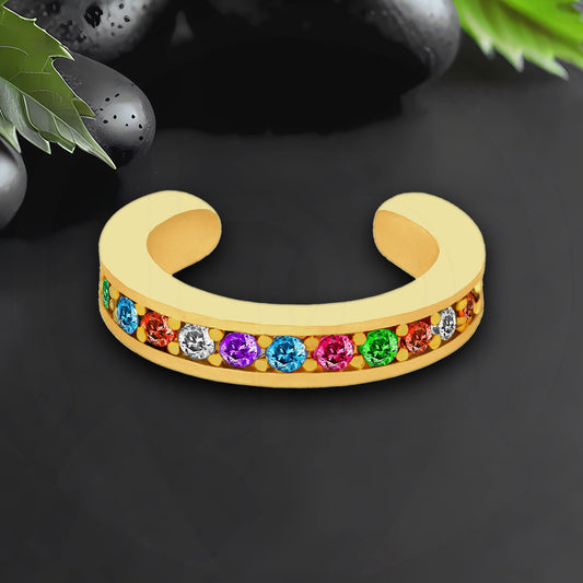 Gold Plated Ear Cuff with Rainbow Zirconia