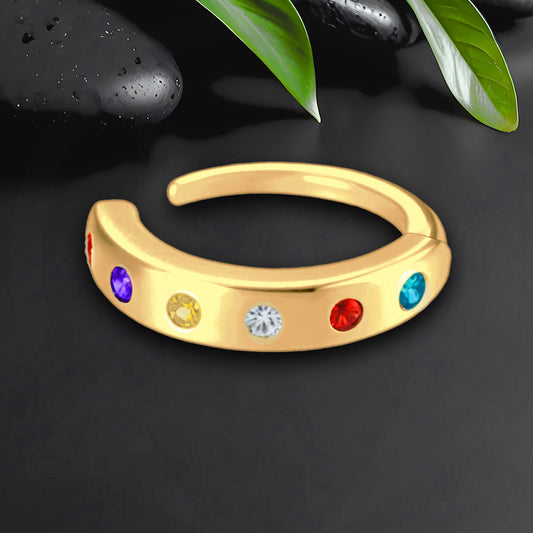 Gold Plated Ear Cuff with Rainbow Zirconia