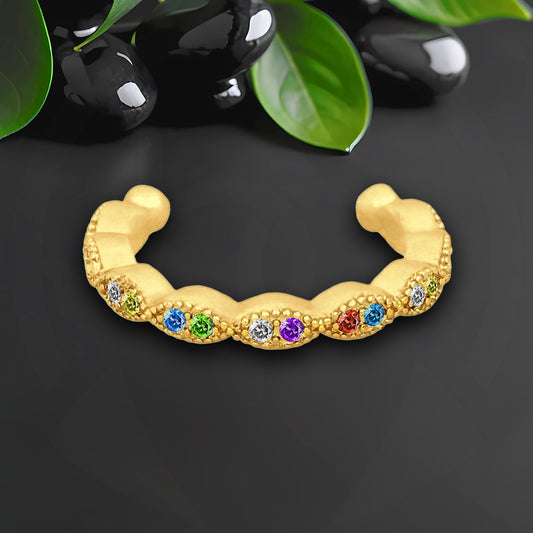 Gold Plated Ear Cuff with Rainbow Zirconia