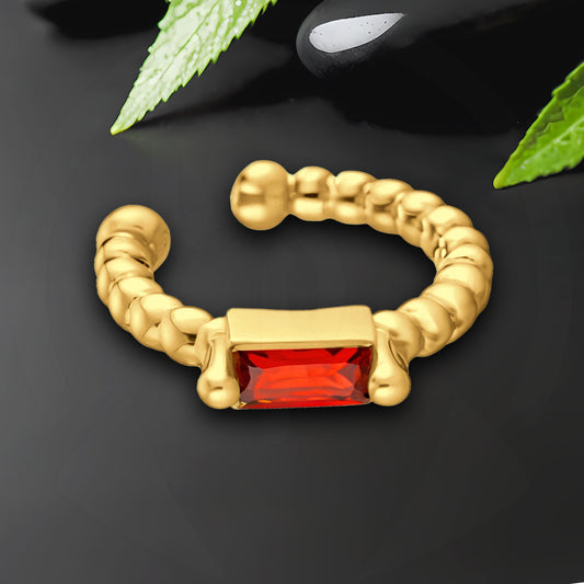 Gold Plated Ear Cuff with Red Zirconia