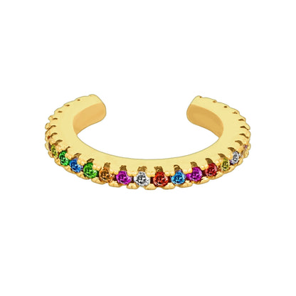 Gold Plated Ear Cuff with Rainbow Zirconia