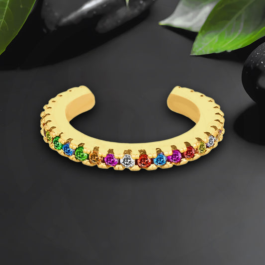 Gold Plated Ear Cuff with Rainbow Zirconia