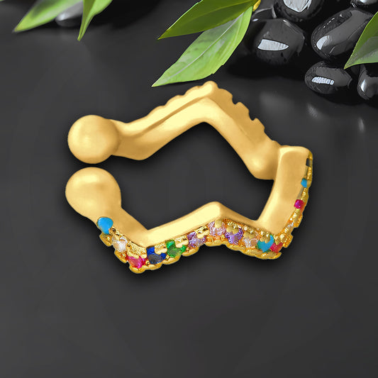 Gold Plated Ear Cuff with Rainbow Zirconia