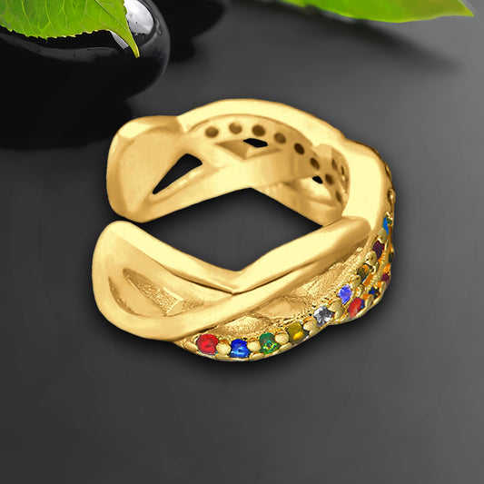 Gold Plated Ear Cuff with Rainbow Zirconia