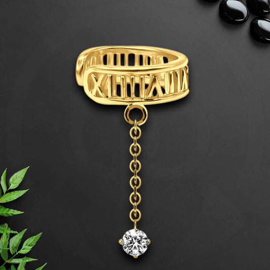 Gold Plated Ear Cuff with Roman Letters and Chain