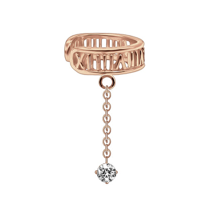Rose Gold Plated Ear Cuff with Roman Letters and Chain