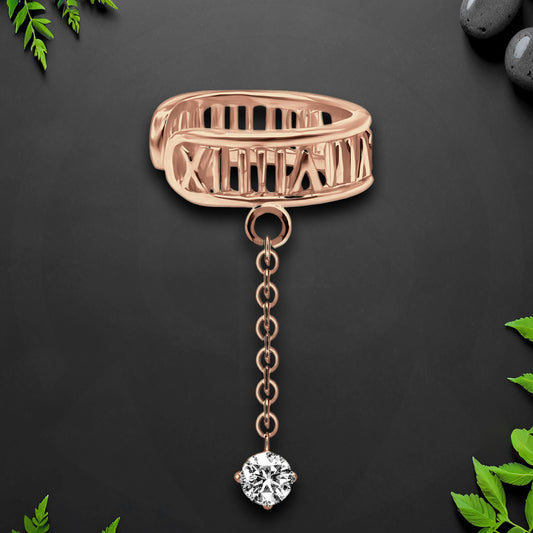 Rose Gold Plated Ear Cuff with Roman Letters and Chain