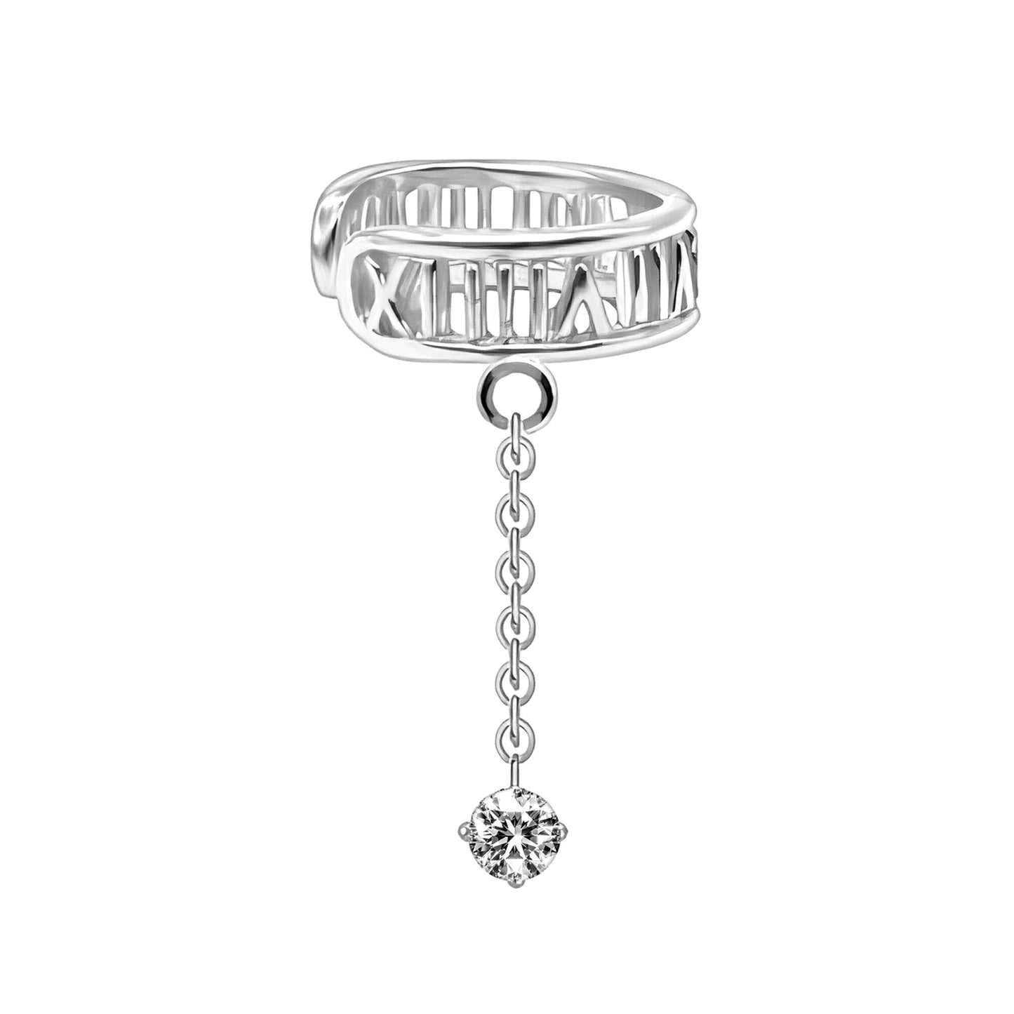 Platinum Plated Ear Cuff with Roman Letters and Chain