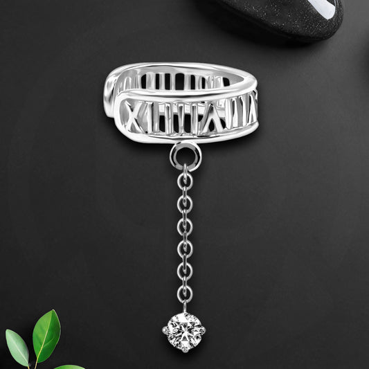 Platinum Plated Ear Cuff with Roman Letters and Chain