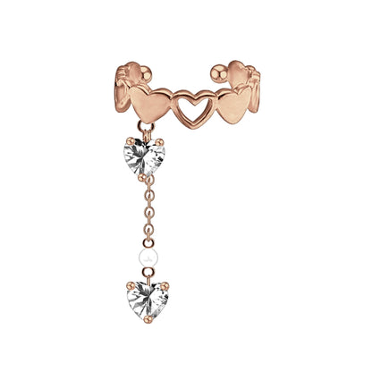 Rose Gold Plated Ear with Crystal Hearts and Chain