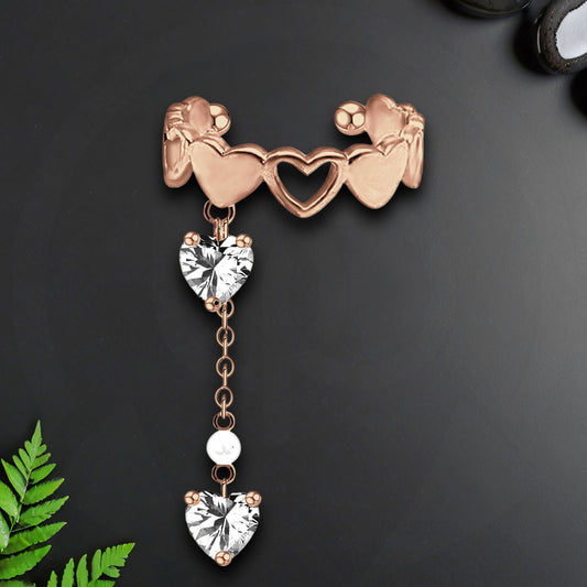 Rose Gold Plated Ear with Crystal Hearts and Chain