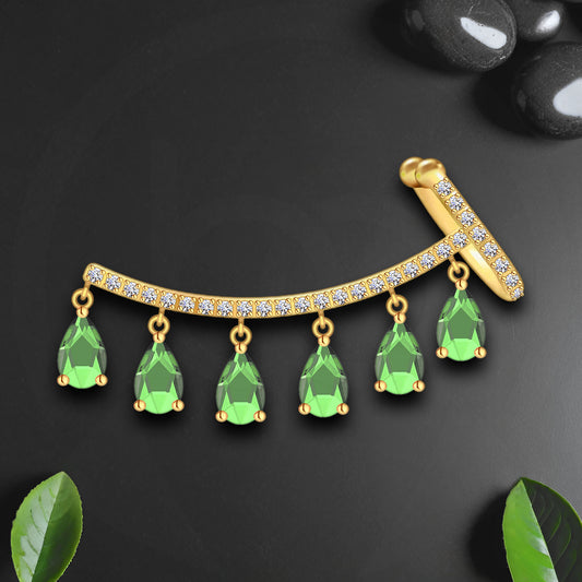 Gold Plated Ear Cuff Ear Crawler with Green CZ