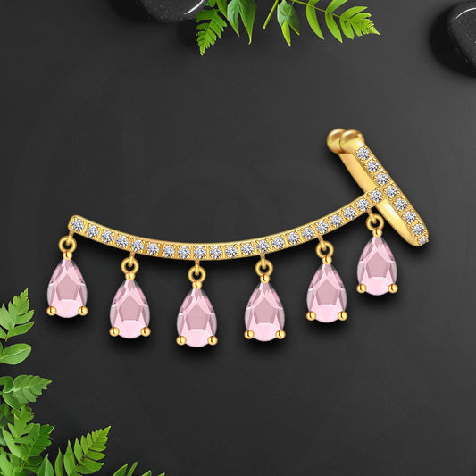 Gold Plated Ear Cuff Ear Crawler with Pink CZ