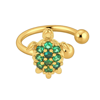 Gold Plated Ear Cuff with Turtle and Green CZ