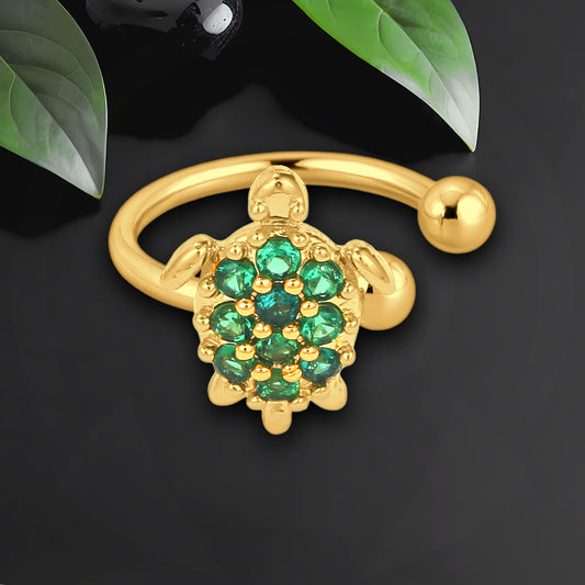 Gold Plated Ear Cuff with Turtle and Green CZ