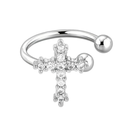 Platinum Plated Ear Cuff with Cross and Clear CZ
