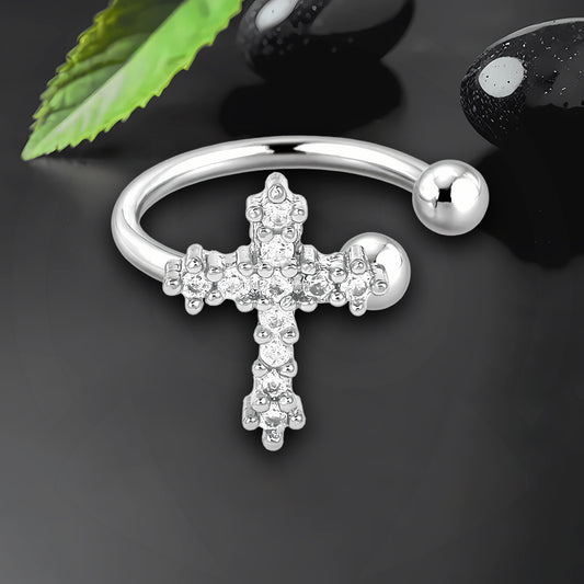 Platinum Plated Ear Cuff with Cross and Clear CZ