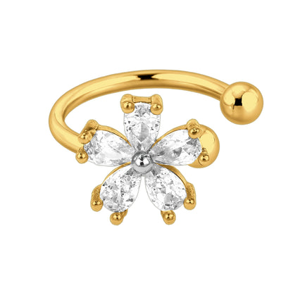 Gold Plated Ear Cuff with Flower and Crystals