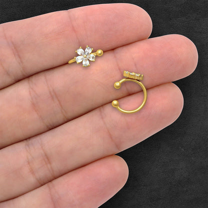 Gold Plated Ear Cuff with Flower and Crystals