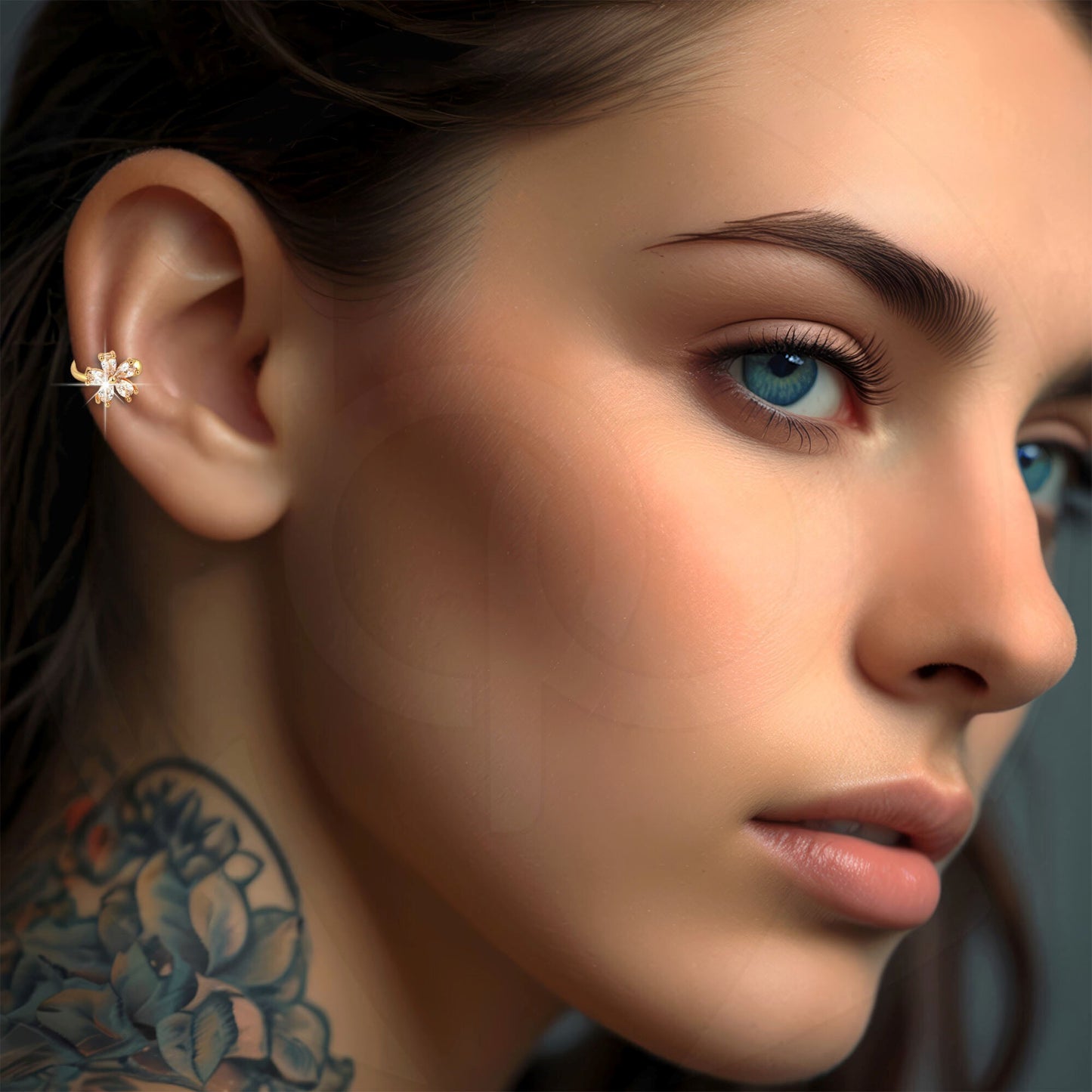 Gold Plated Ear Cuff with Flower and Crystals
