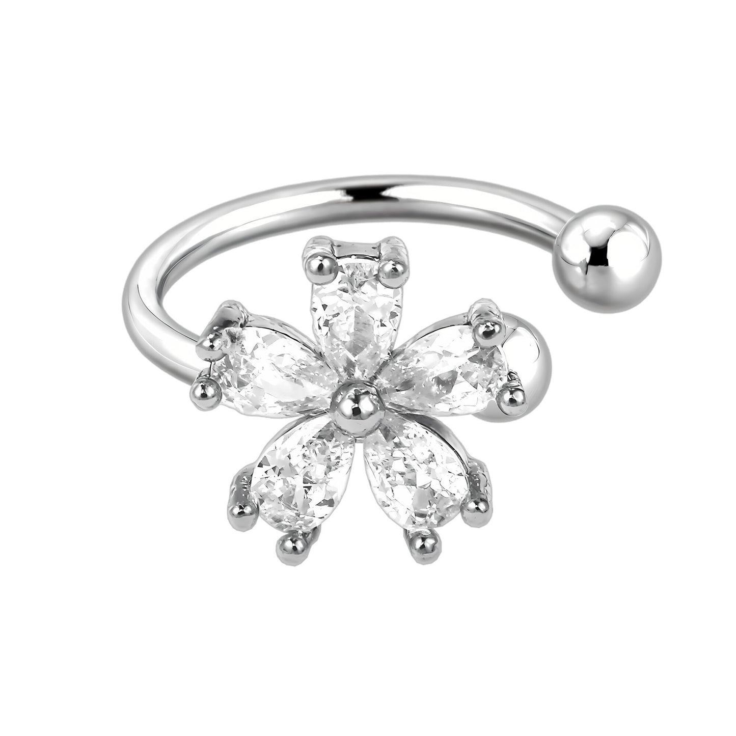 Platinum Plated Ear Cuff with Flower and Crystals