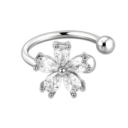 Platinum Plated Ear Cuff with Flower and Crystals