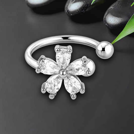 Platinum Plated Ear Cuff with Flower and Crystals