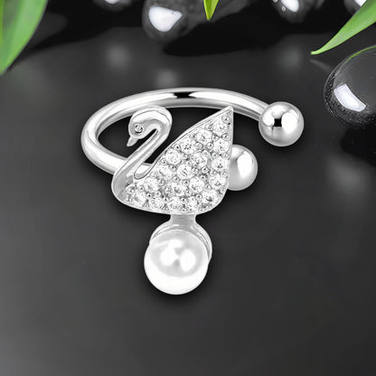 Platinum Plated Ear Cuff with Crystal Swan and Pearl
