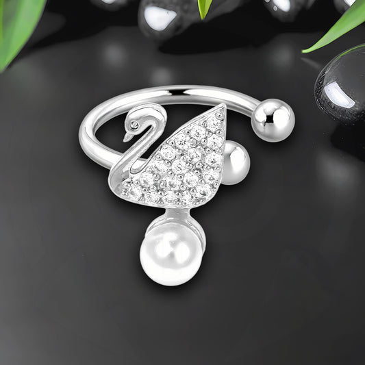 Platinum Plated Ear Cuff with Crystal Swan and Pearl