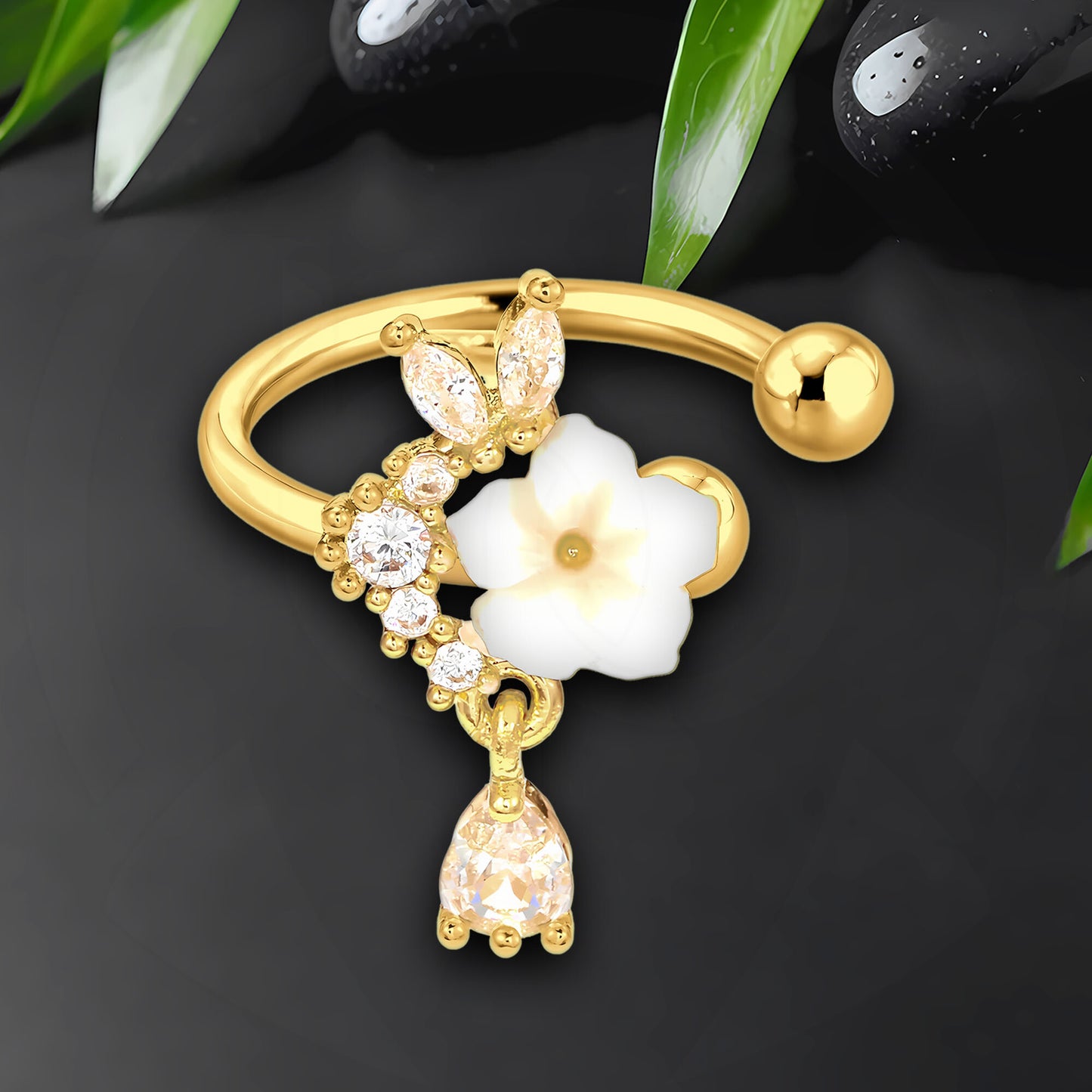 Gold Plated Ear Cuff with Crystal Flower Ornament