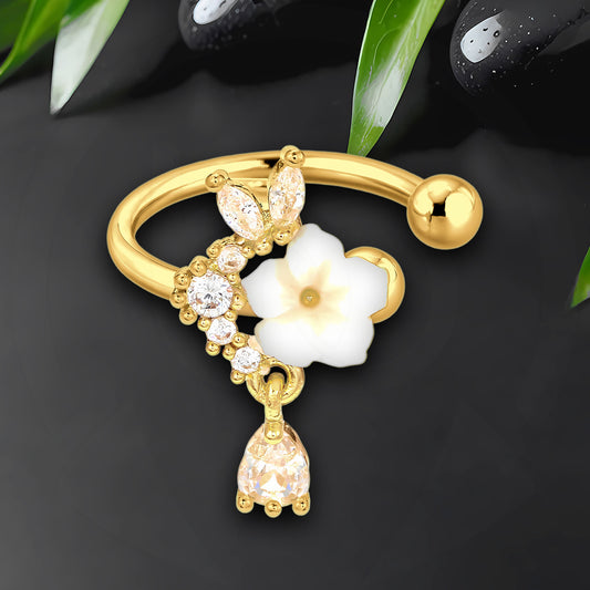 Gold Plated Ear Cuff with Crystal Flower Ornament