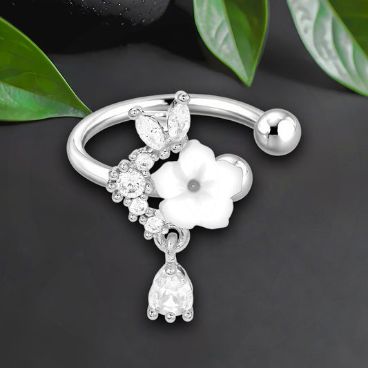Platinum Plated Ear Cuff with Crystal Flower Ornament