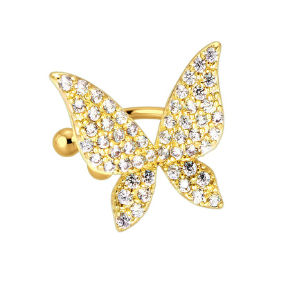 Gold Plated Ear Cuff with Butterfly and Zirconia