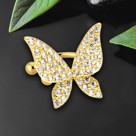 Gold Plated Ear Cuff with Butterfly and Zirconia