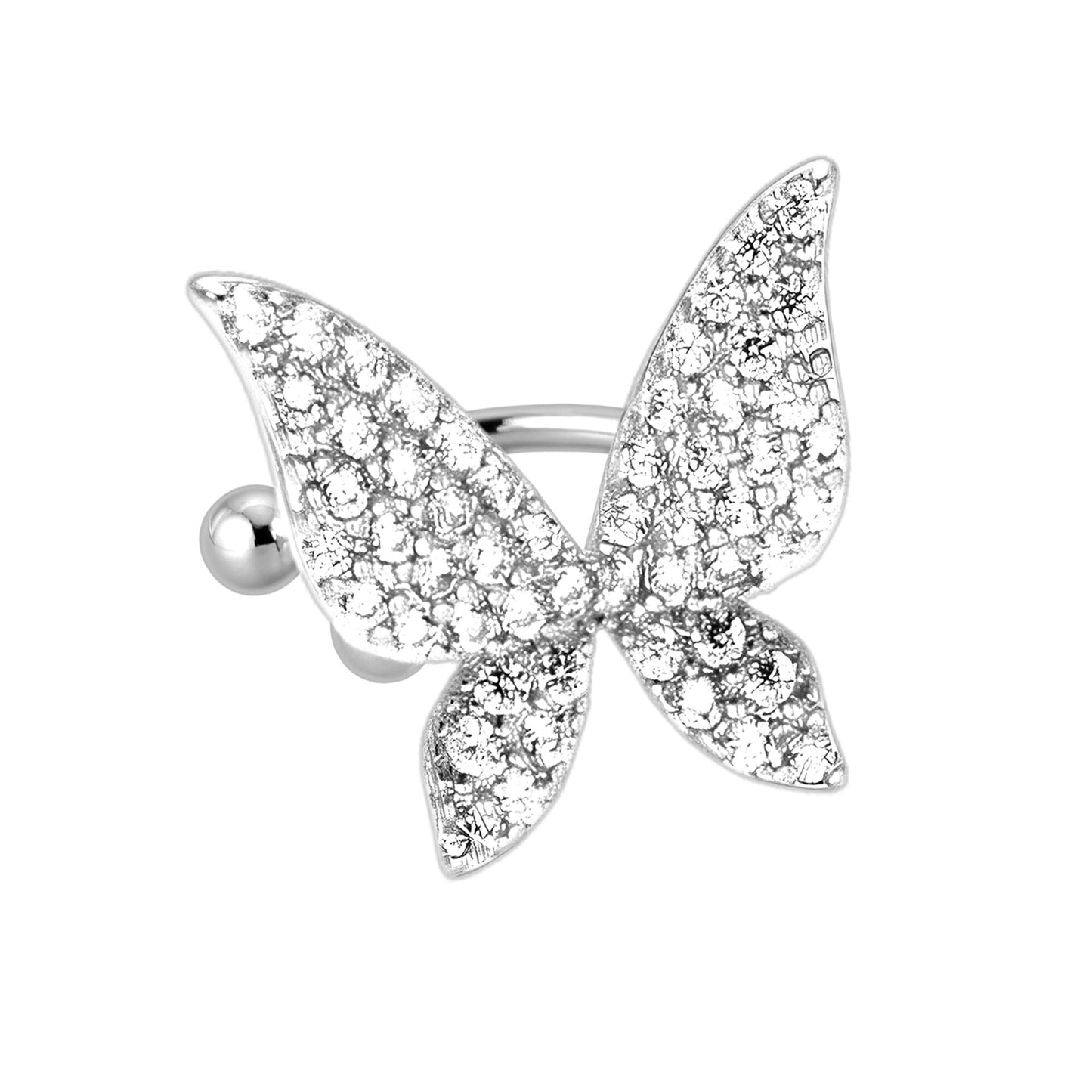 Platinum Plated Ear Cuff with Butterfly and Zirconia